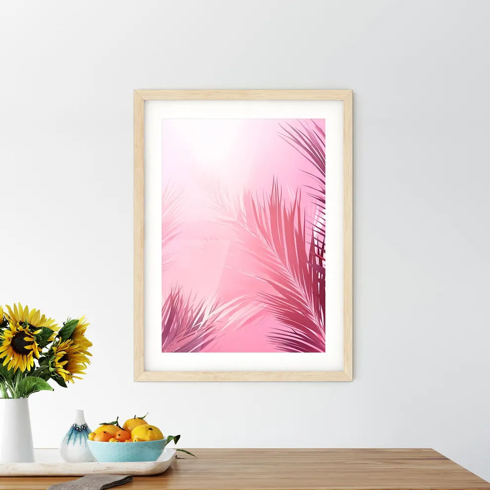 A Pink Background With Palm Leave - Kitchen Hangings