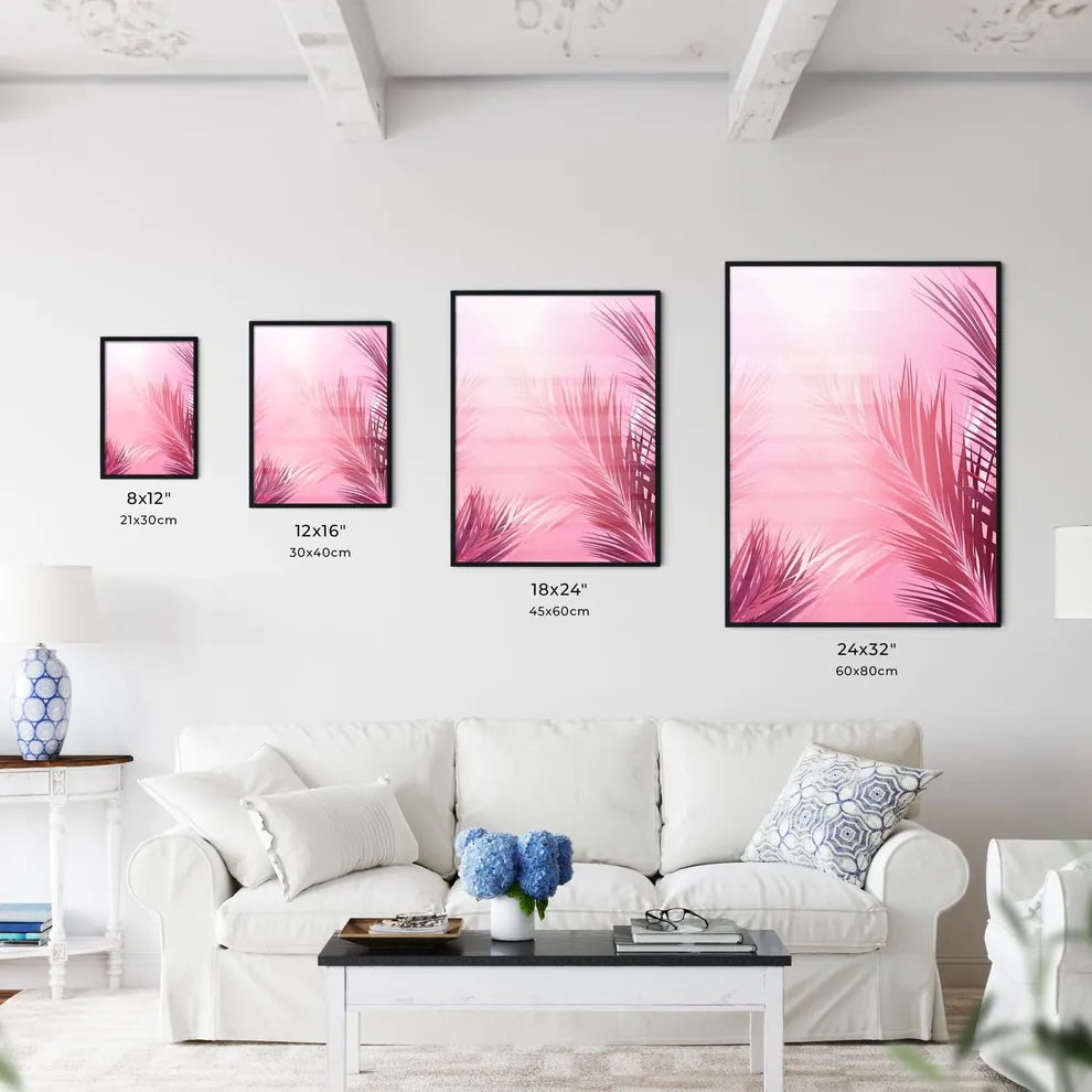 A Pink Background With Palm Leave Wall Art