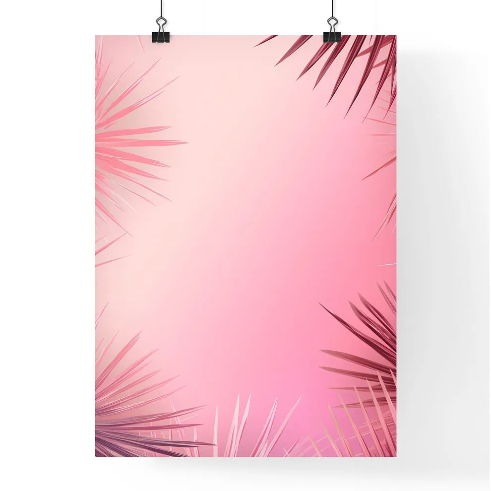 A Pink Background With Palm Leave Poster