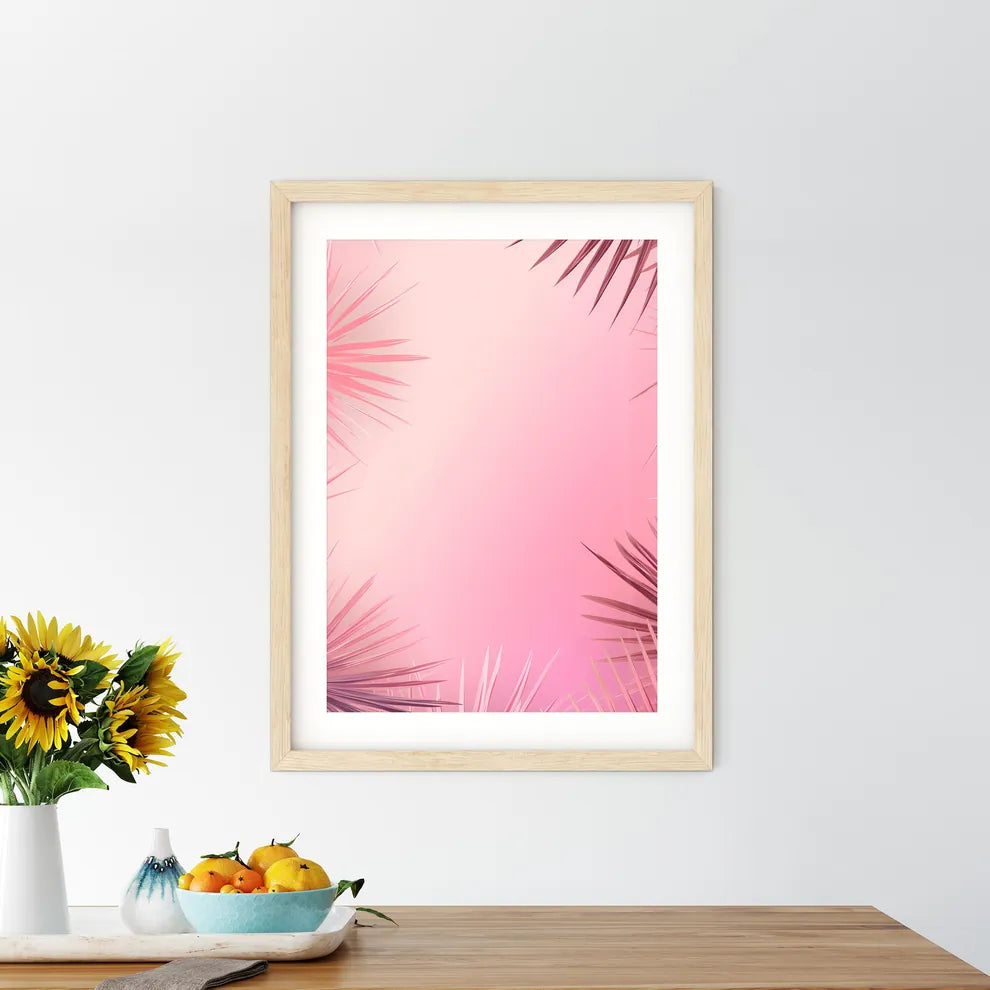A Pink Background With Palm Leave - Kitchen Hangings