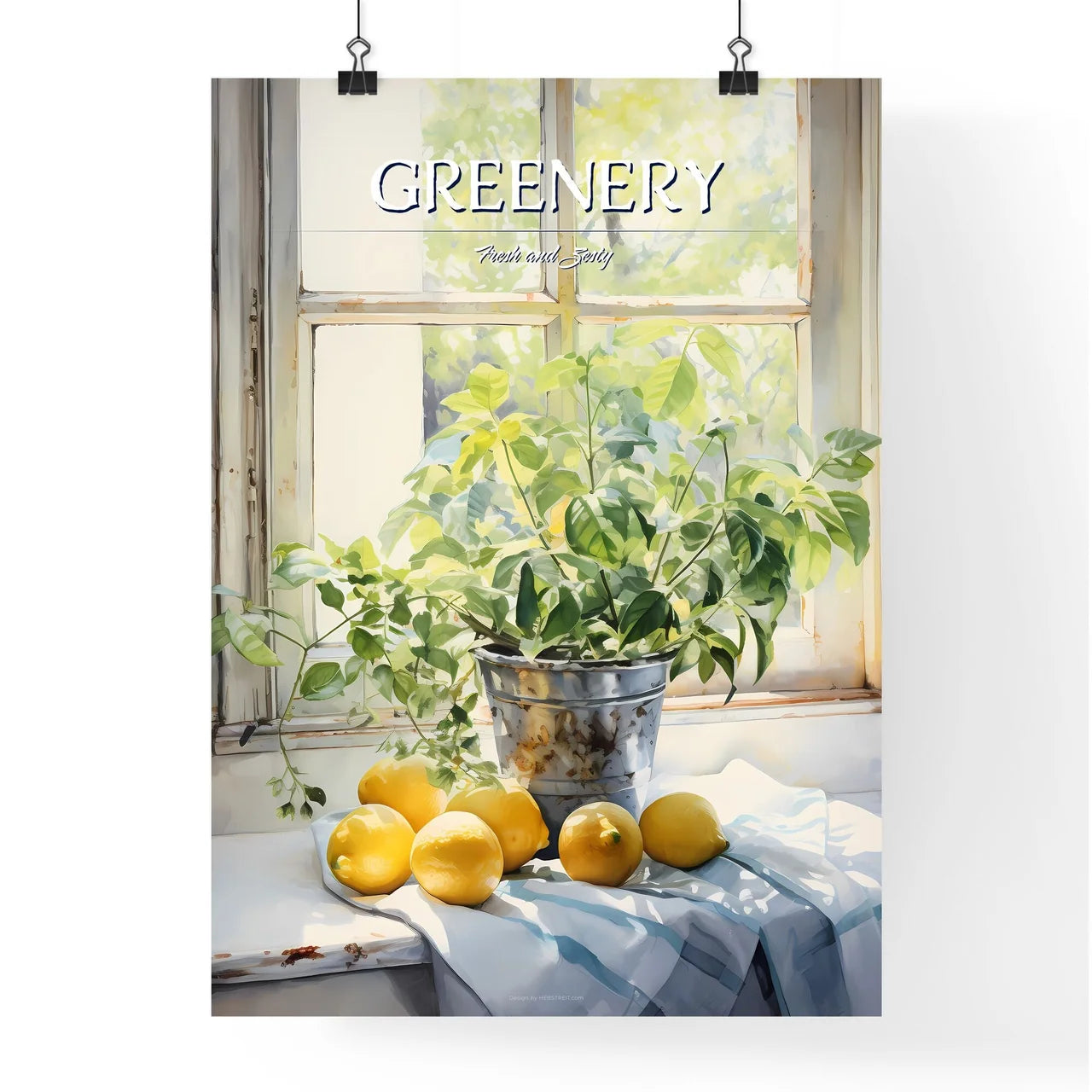 A Plant In A Bucket Next To Lemon Poster