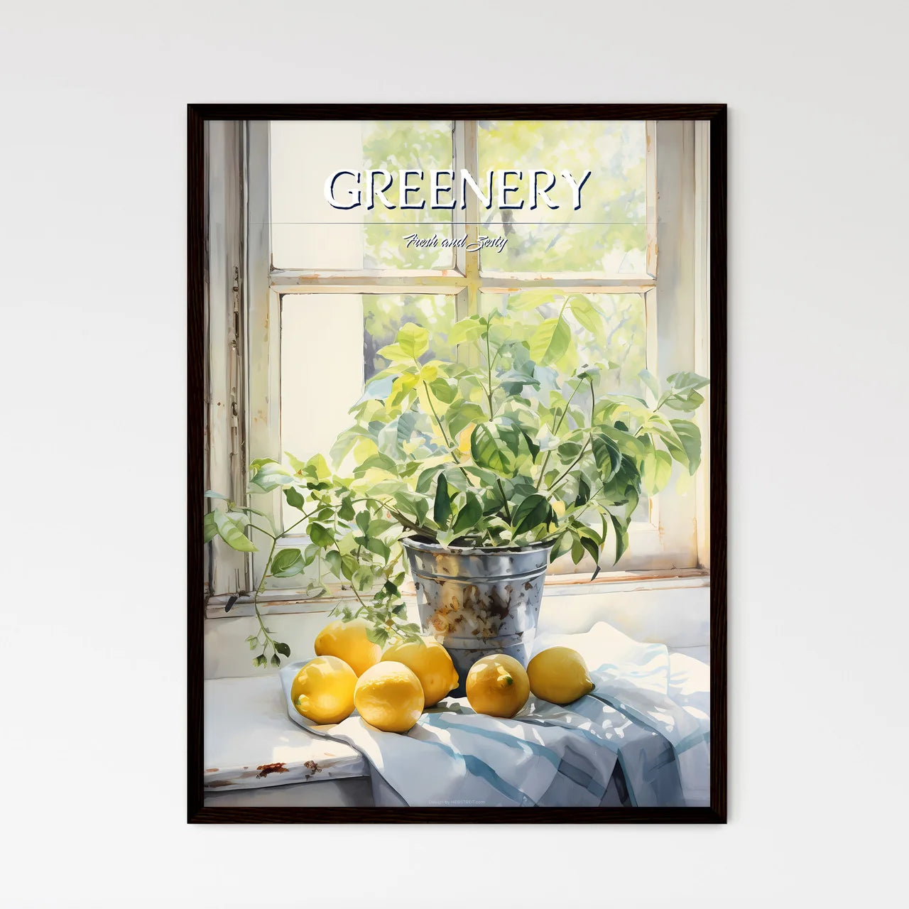 A Plant In A Bucket Next To Lemon - Framed Art Print