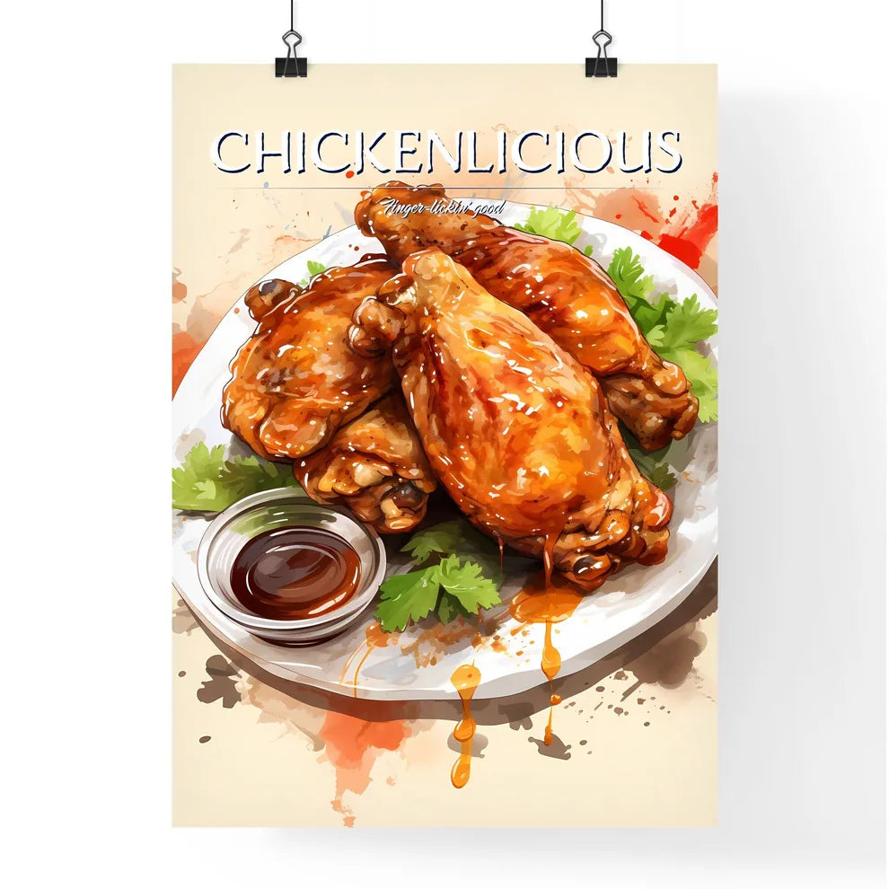 A Plate Of Chicken Wings And Sauc Poster