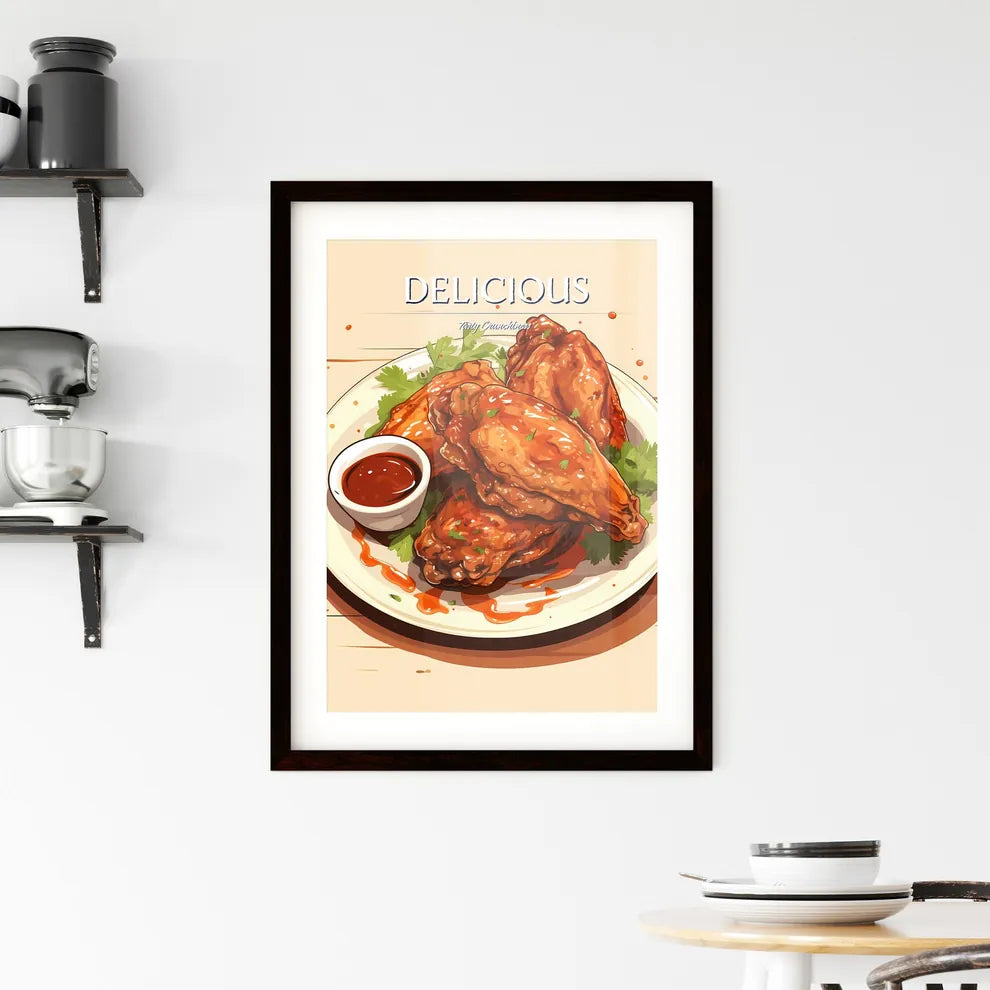 A Plate Of Chicken Wings With Sauc Framed Print