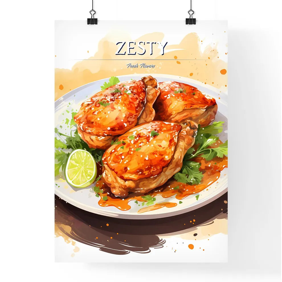 A Plate Of Food With A Lime Wedg Poster