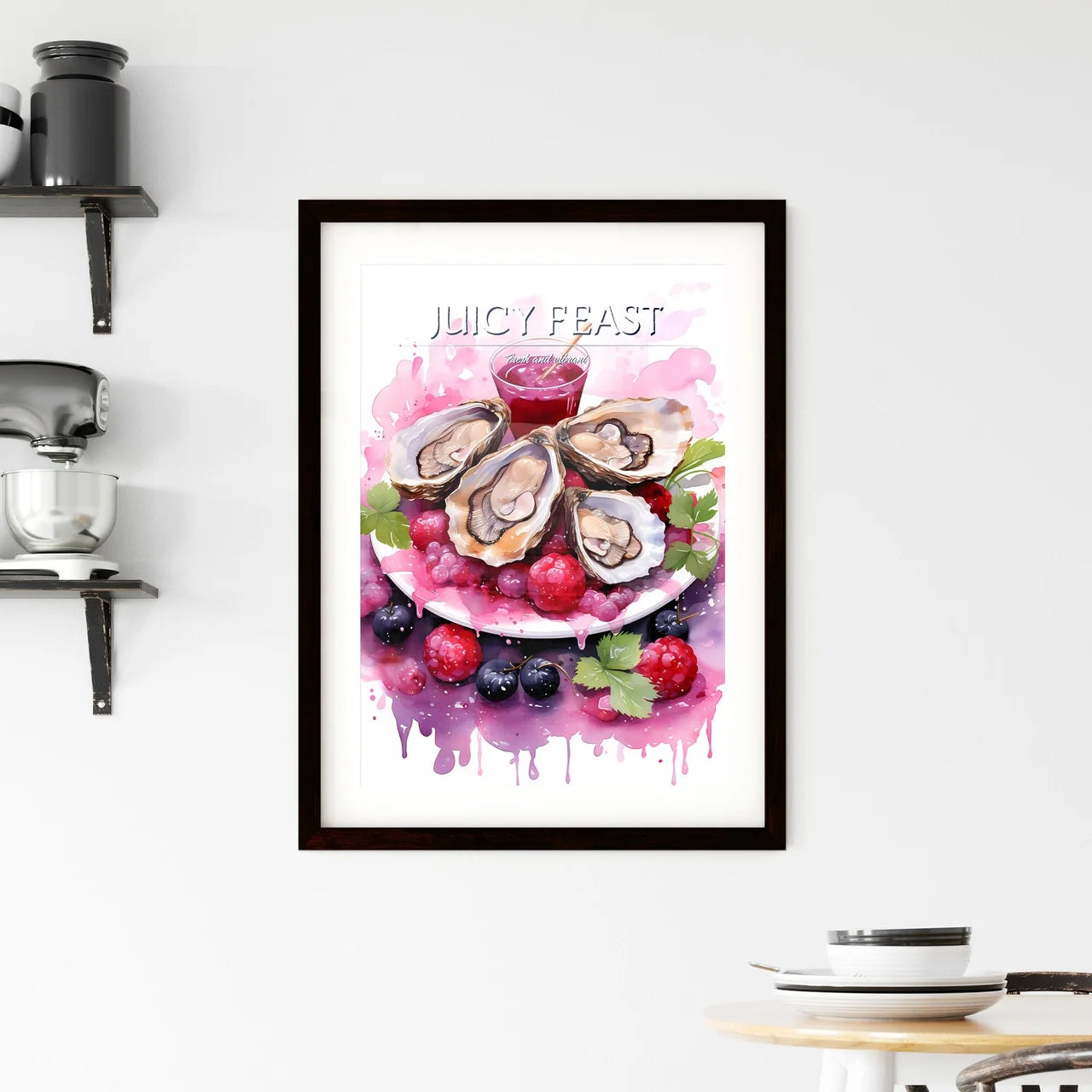 A Plate Of Food With Fruit And Juic Framed Print