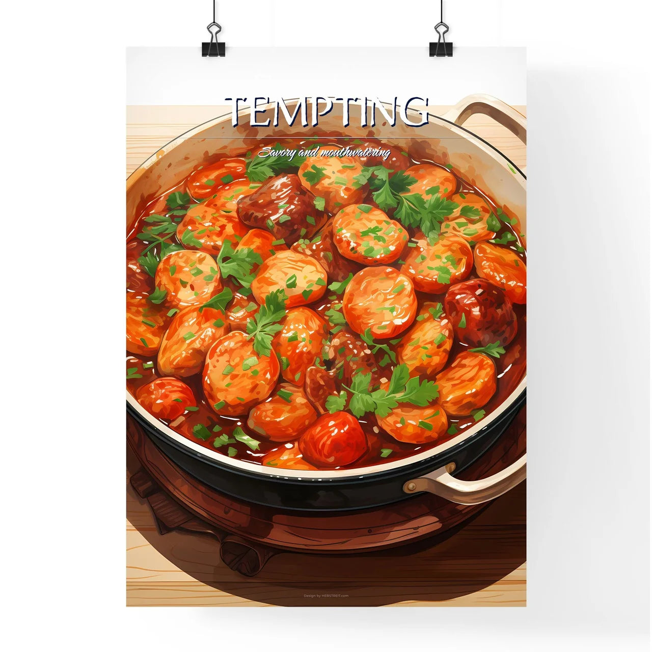 A Pot Of Food On A Wood Surfac Poster