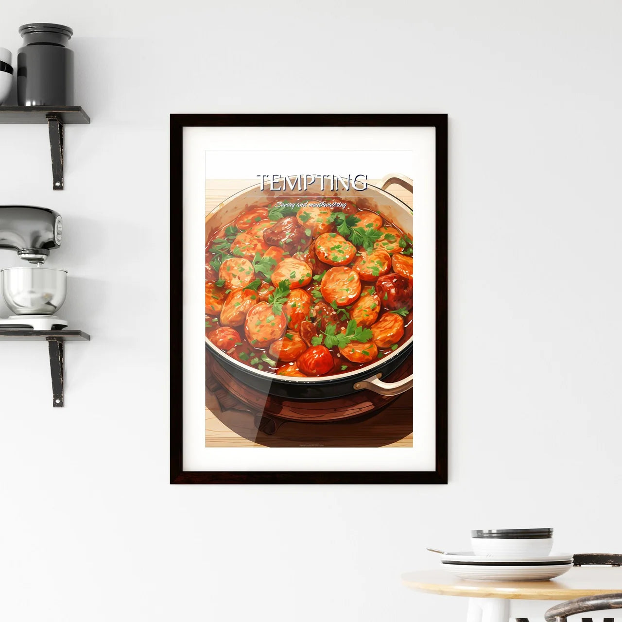 A Pot Of Food On A Wood Surfac Framed Print