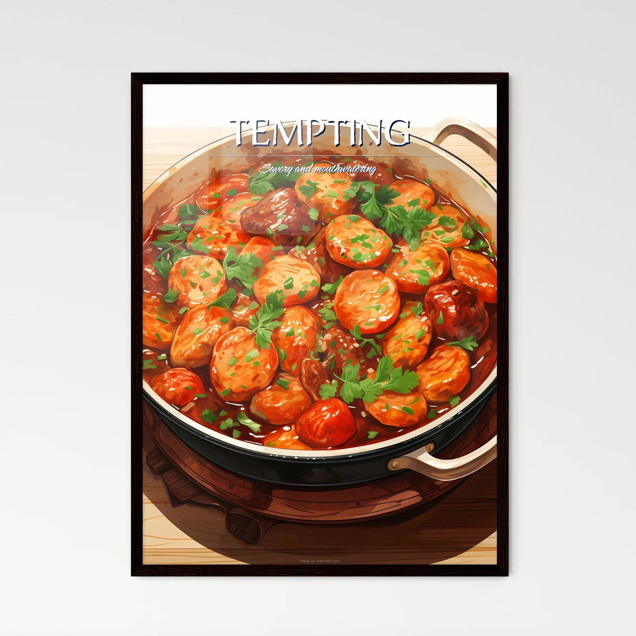 A Pot Of Food On A Wood Surfac - Framed Art Print