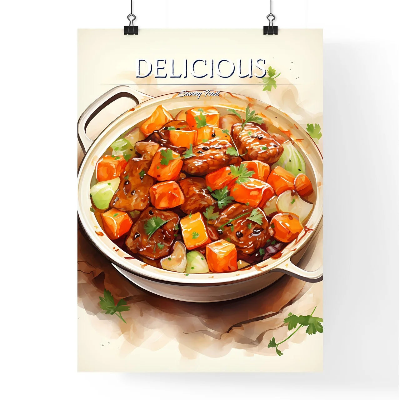 A Pot Of Food With Meat And Vegetable Poster