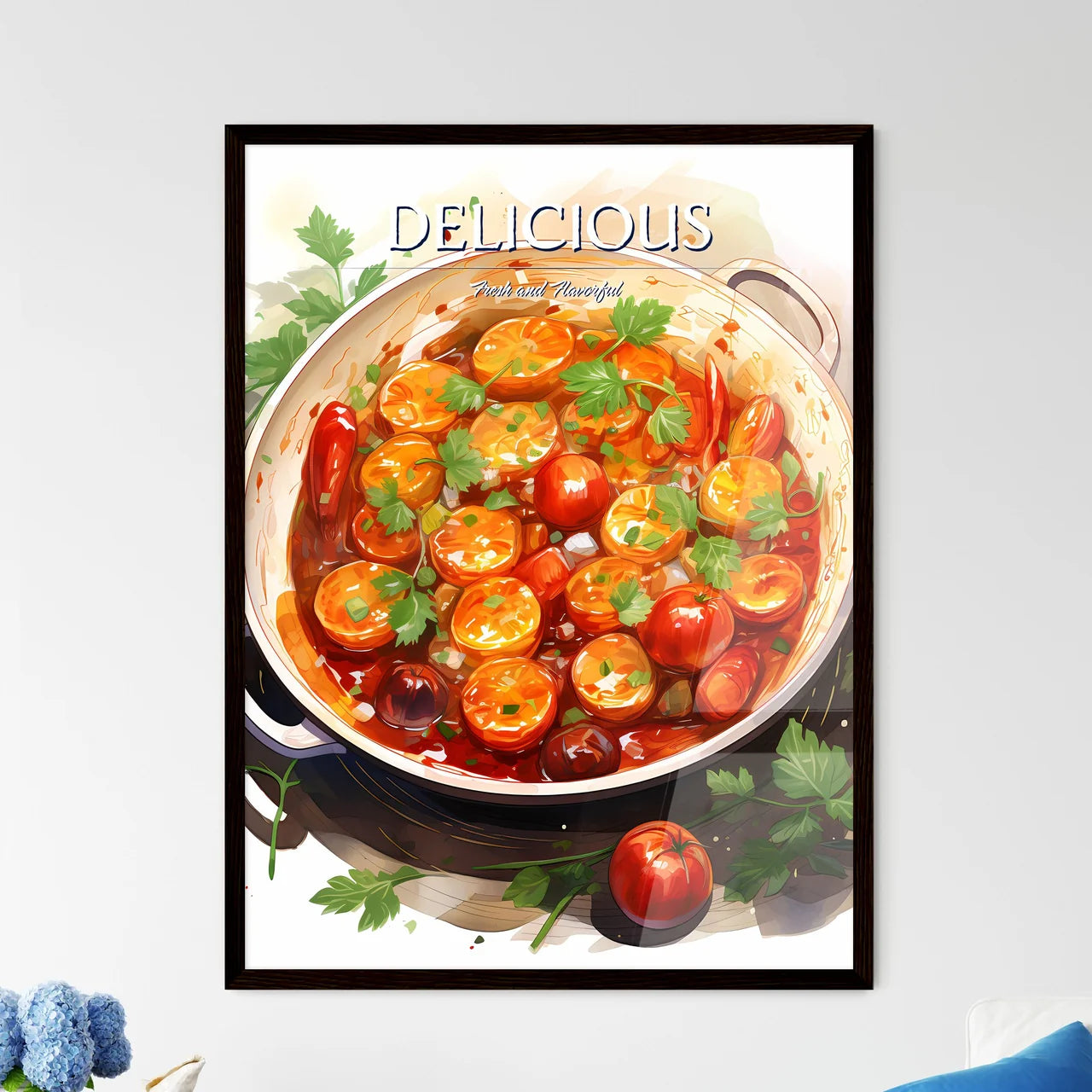 A Pot Of Food With Vegetable - Framed Art Print