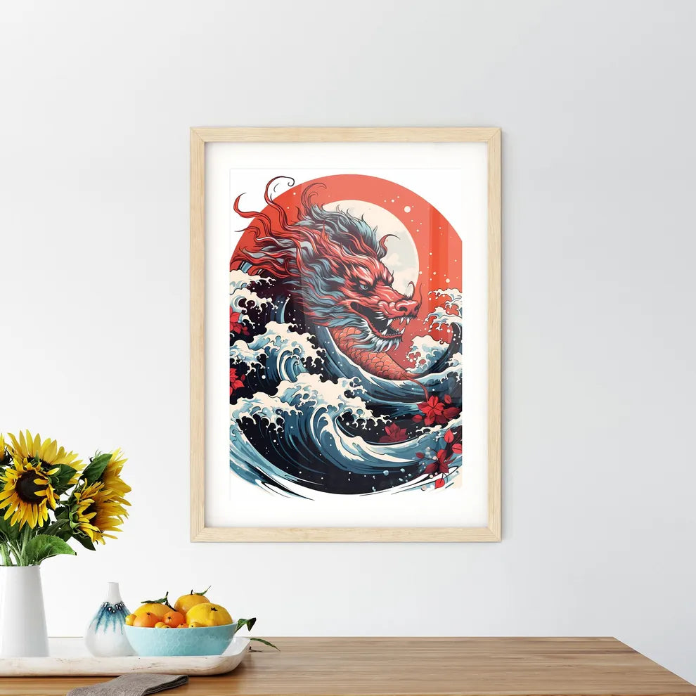 A Red Dragon With Waves And F Size Chart