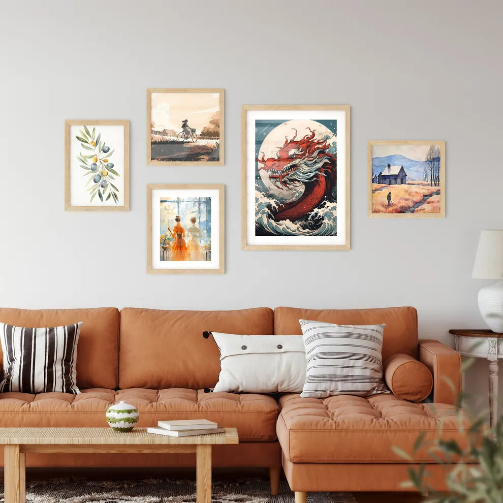 A Red Dragon With White And R Framed Print