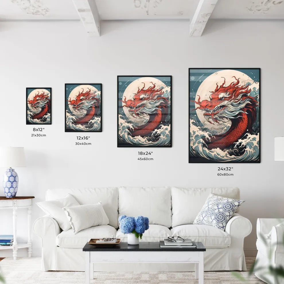 A Red Dragon With White And R Art Print