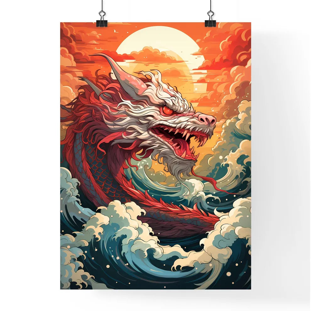 A Red Dragon With White And R Poster