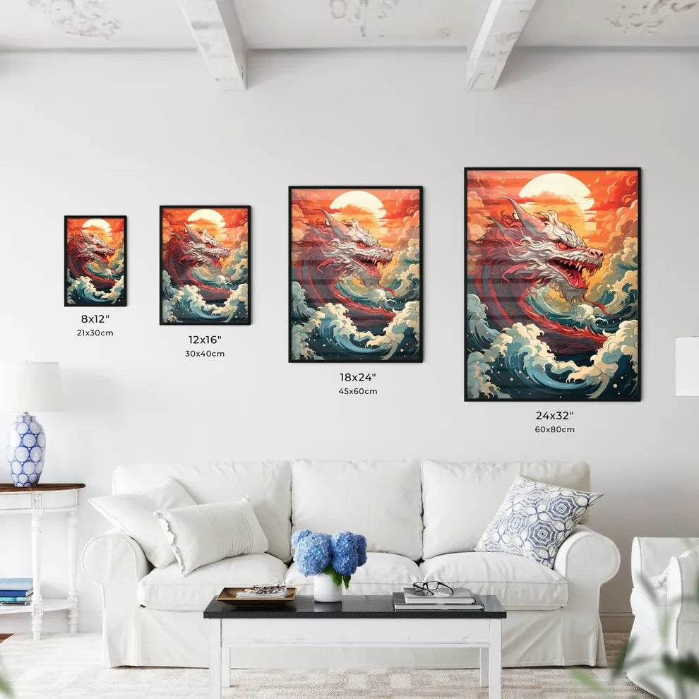 A Red Dragon With White And R Art Print
