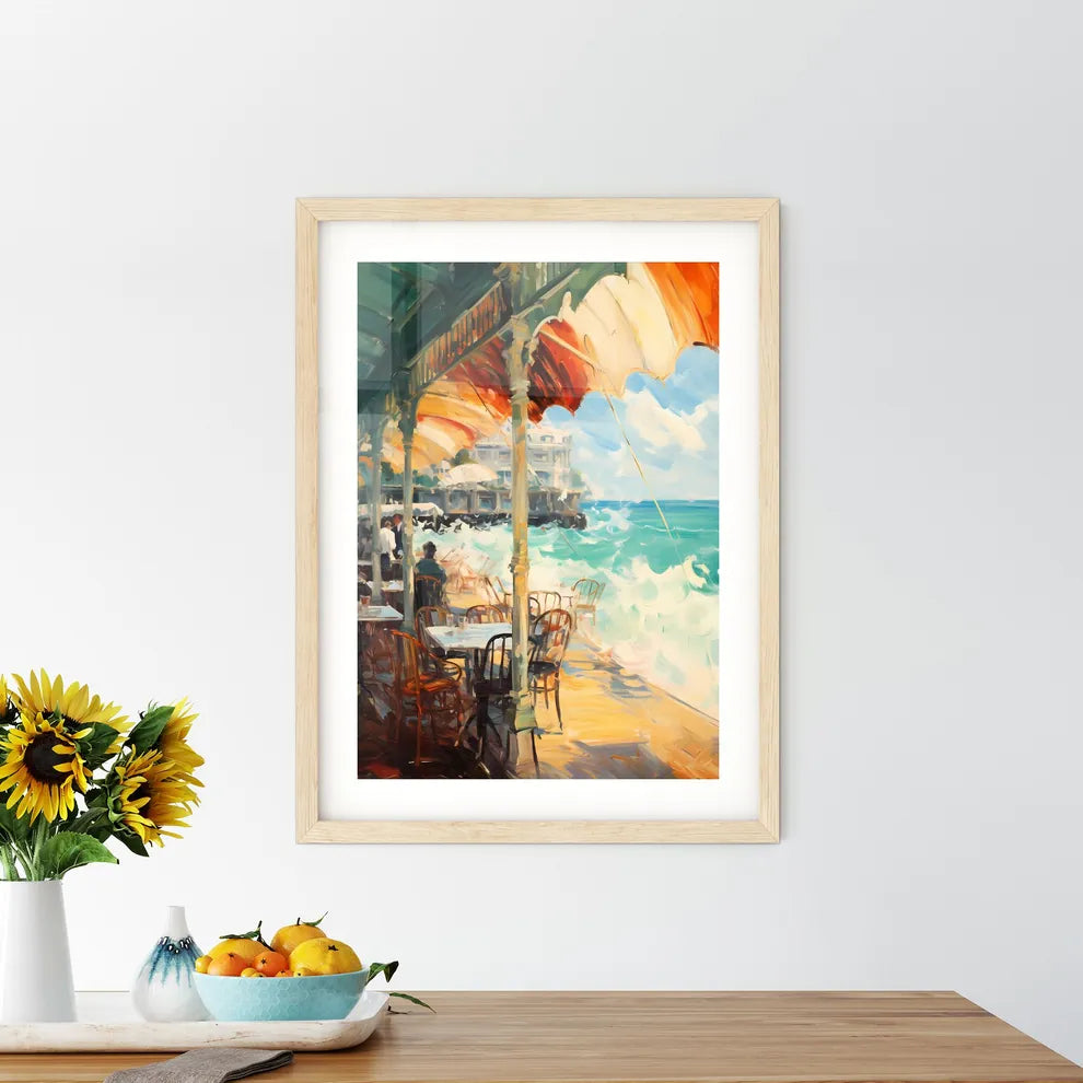 A Restaurant With Tables And Chairs On A Bea - Kitchen Hangings