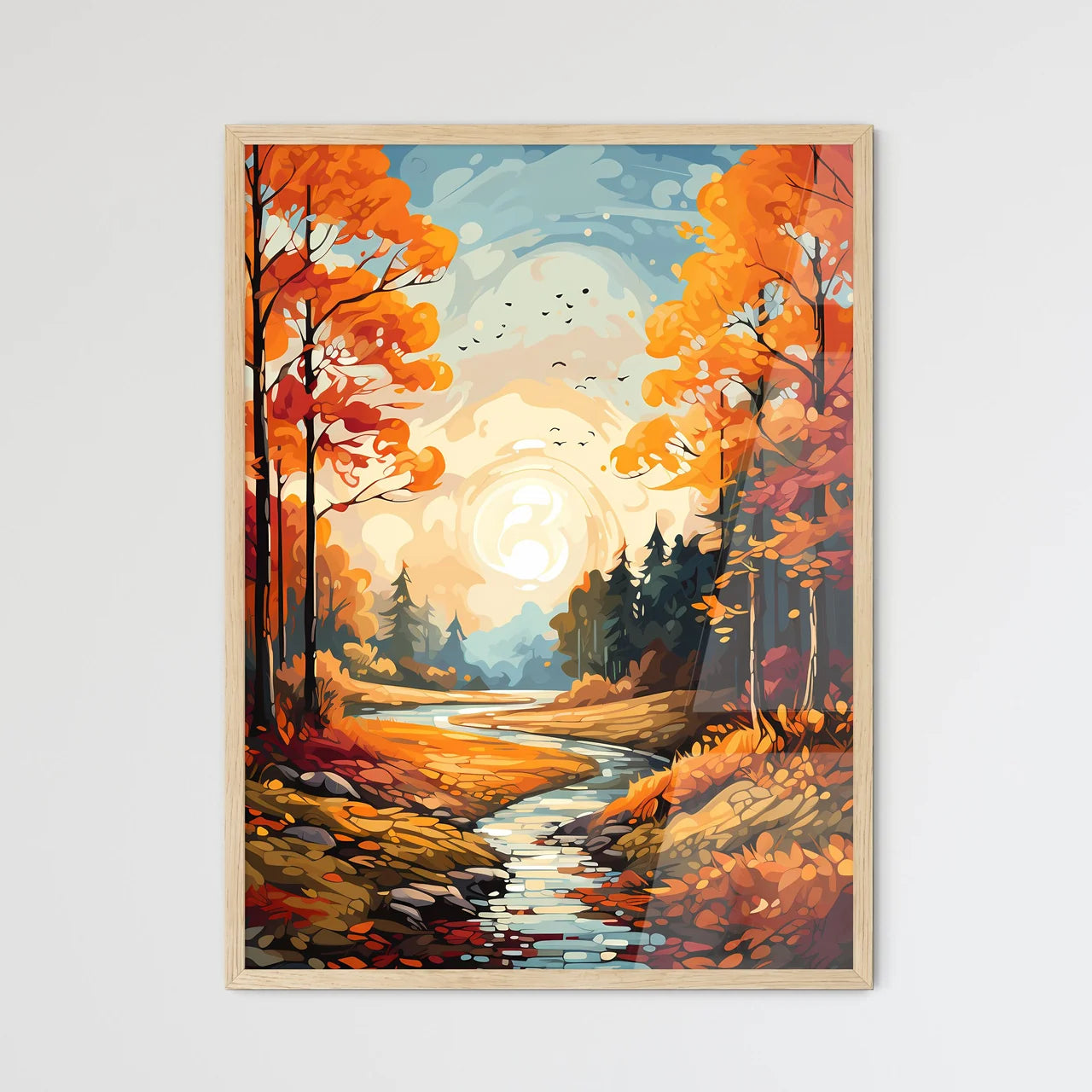 A River Running Through A Fores - Framed Art Print