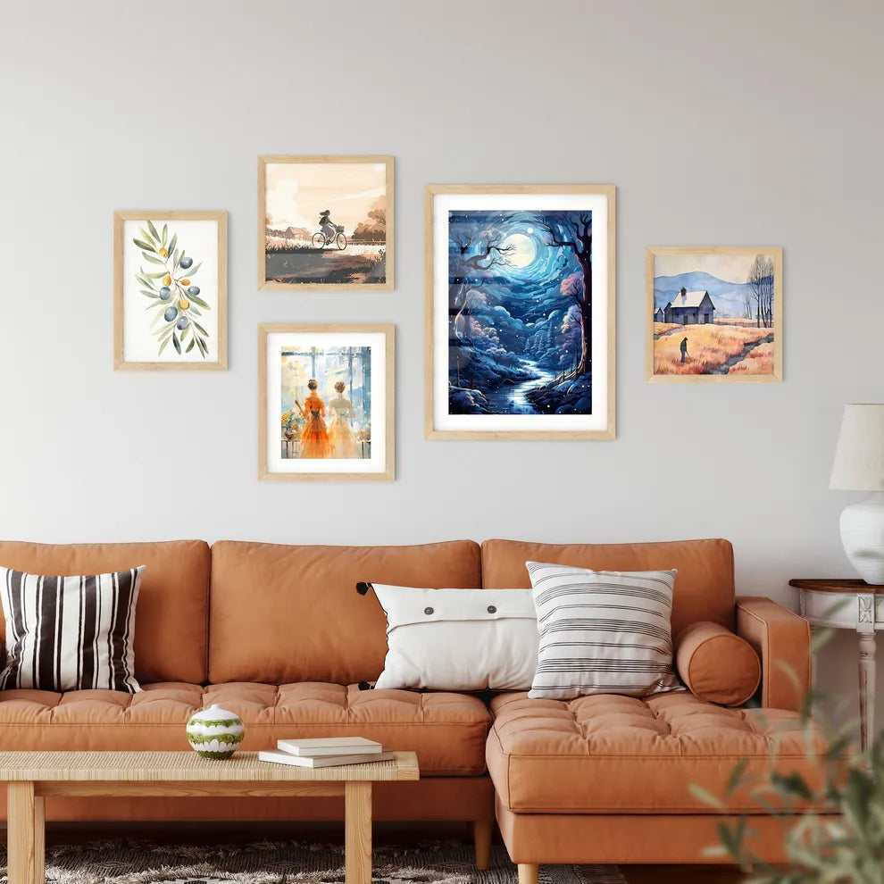 A River Running Through A Snowy Fores Framed Print