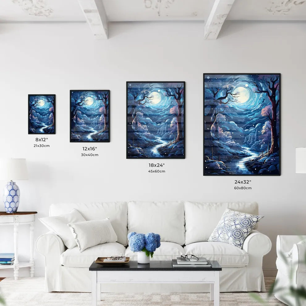 A River Running Through A Snowy Fores Wall Art