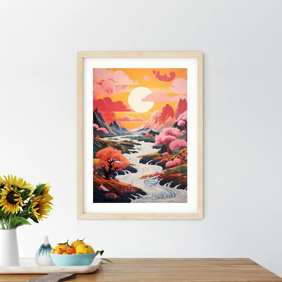 A River Running Through A Valley With Trees  - Kitchen Hangings