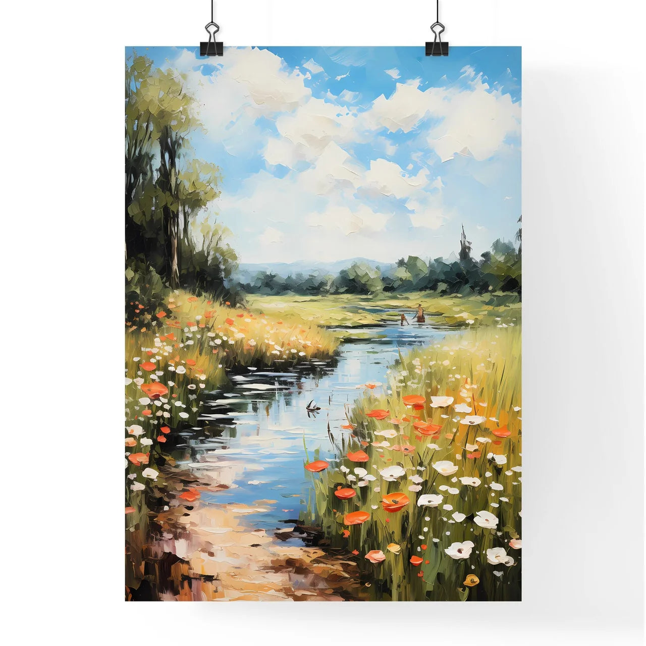 A River With Flowers And Tree Poster