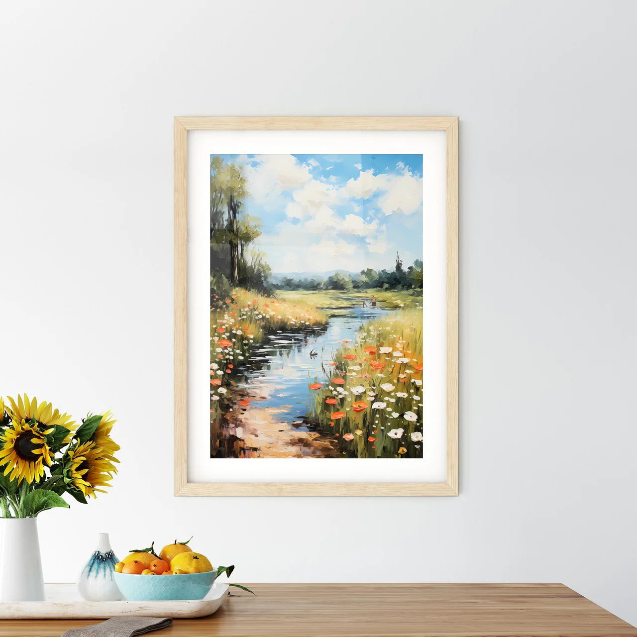 A River With Flowers And Tree - Kitchen Hangings