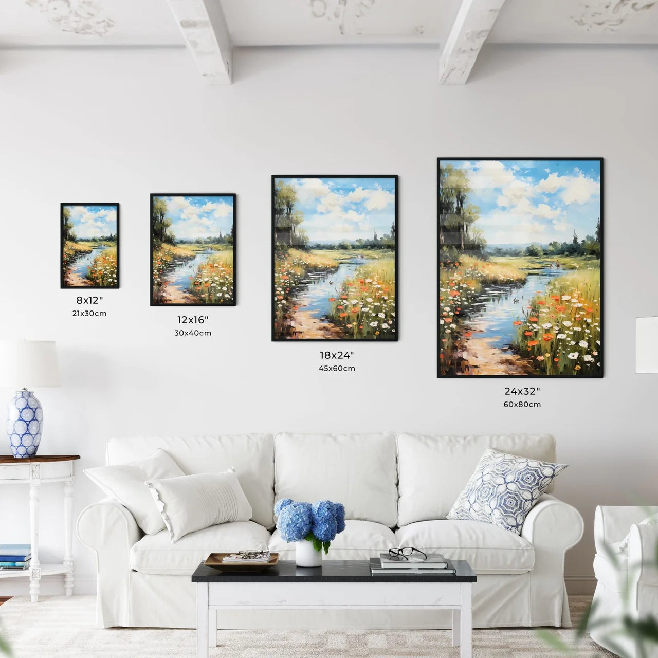 A River With Flowers And Tree Wall Art