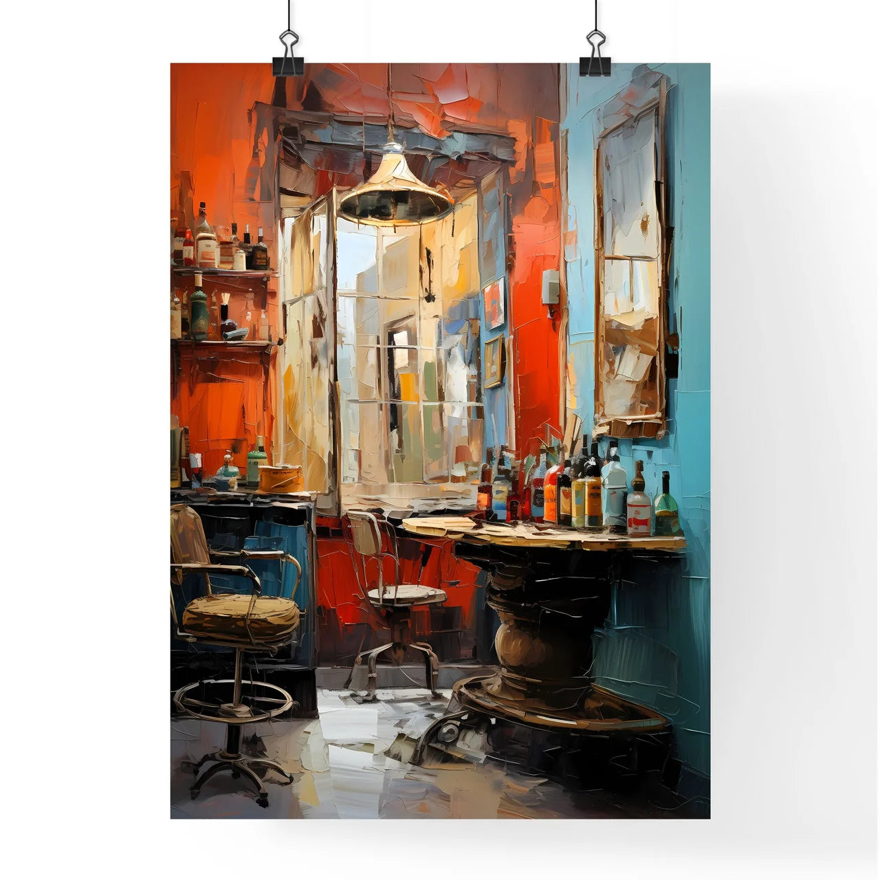 A Room With A Table And Chairs And A Table W Poster