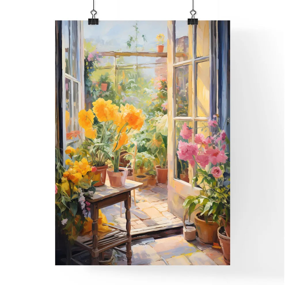 A Room With Flowers And A Table Poster