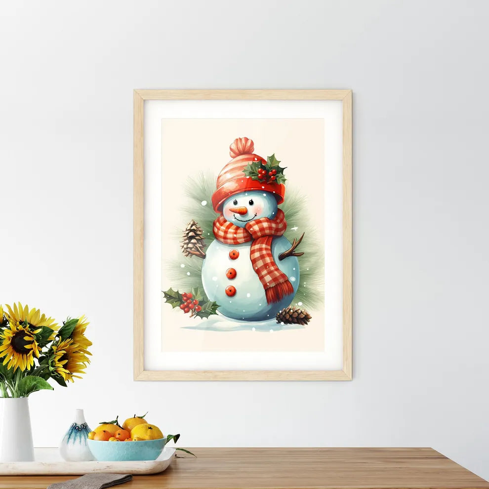 A Snowman With A Scarf And Pinecone - Kitchen Hangings