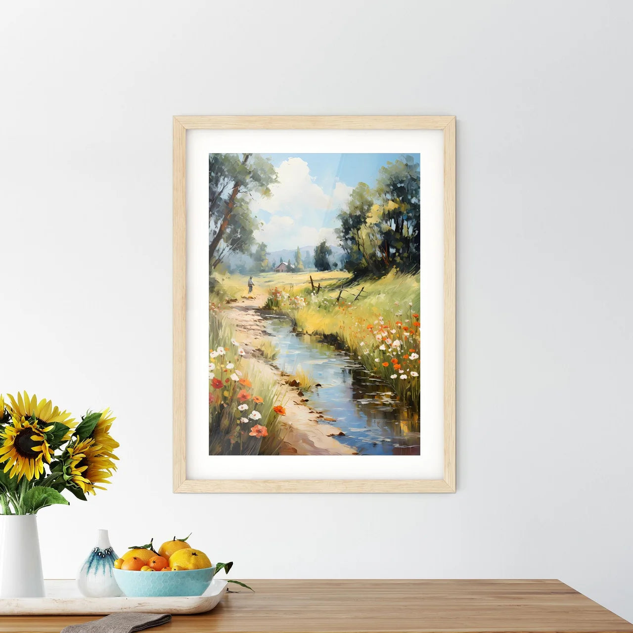 A Stream Of Water With Flowers And A Person  - Kitchen Hangings