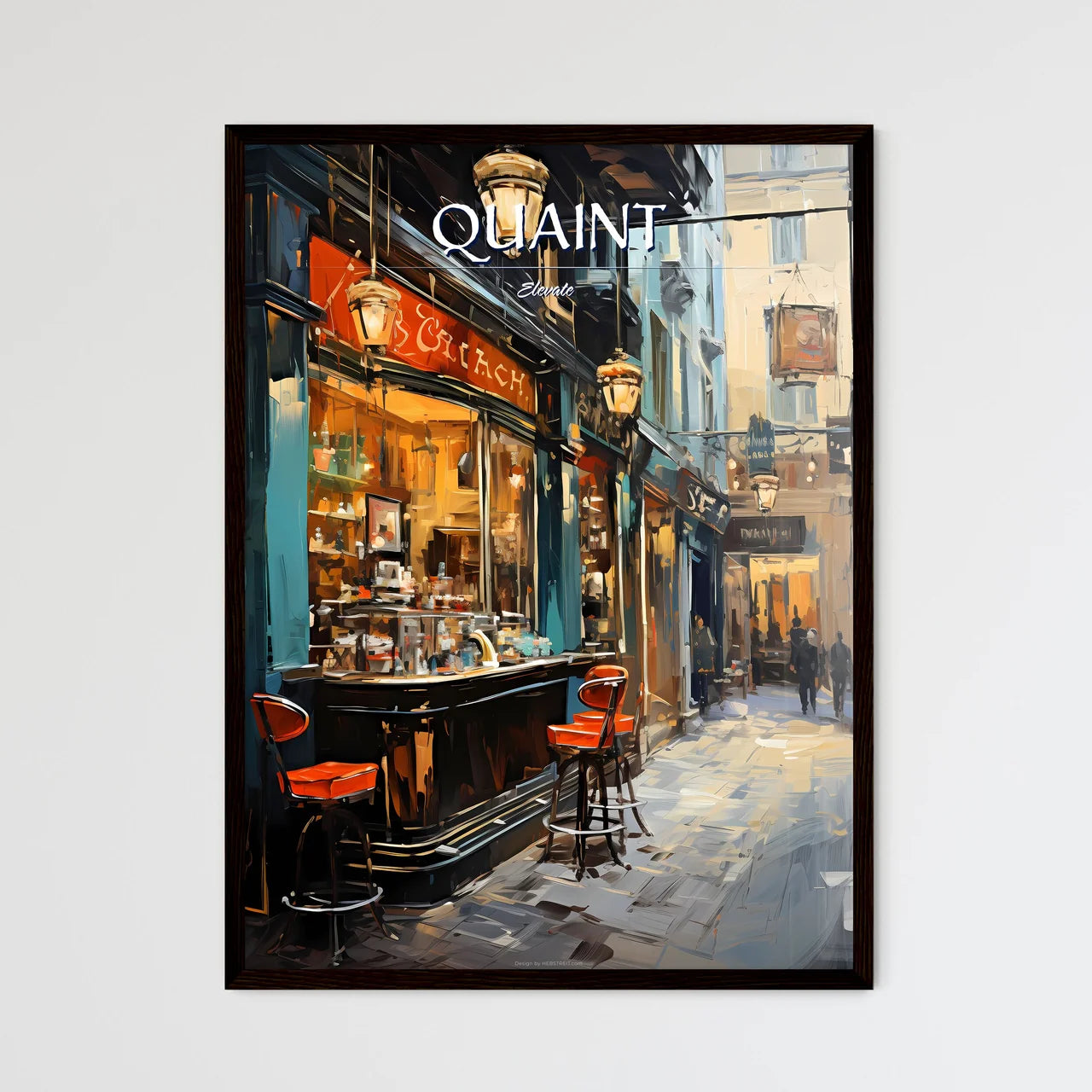 A Street With A Bar And Chairs Framed Art