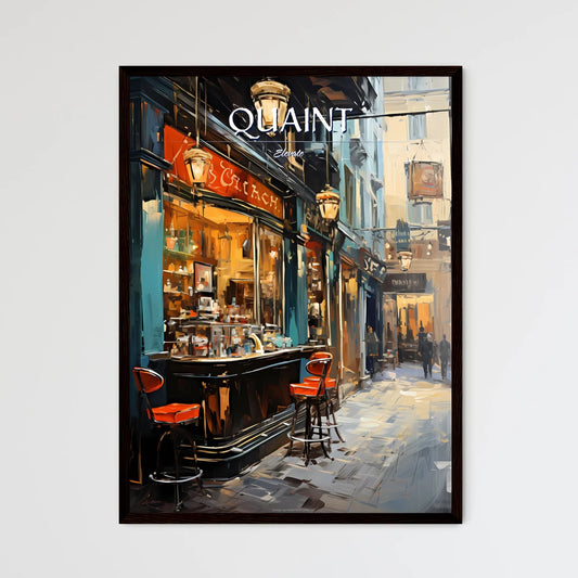 A Street With A Bar And Chairs Framed Art
