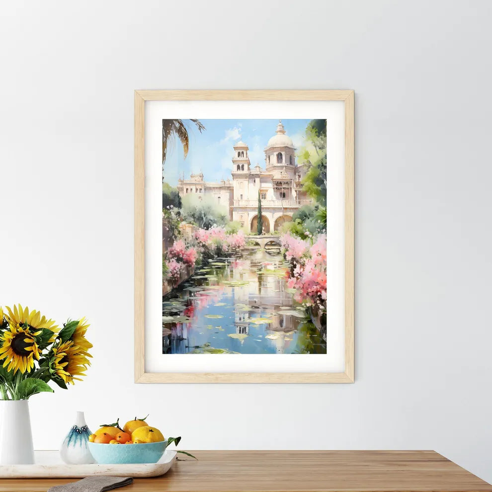 A Water Canal With A Castle And Trees Size Chart