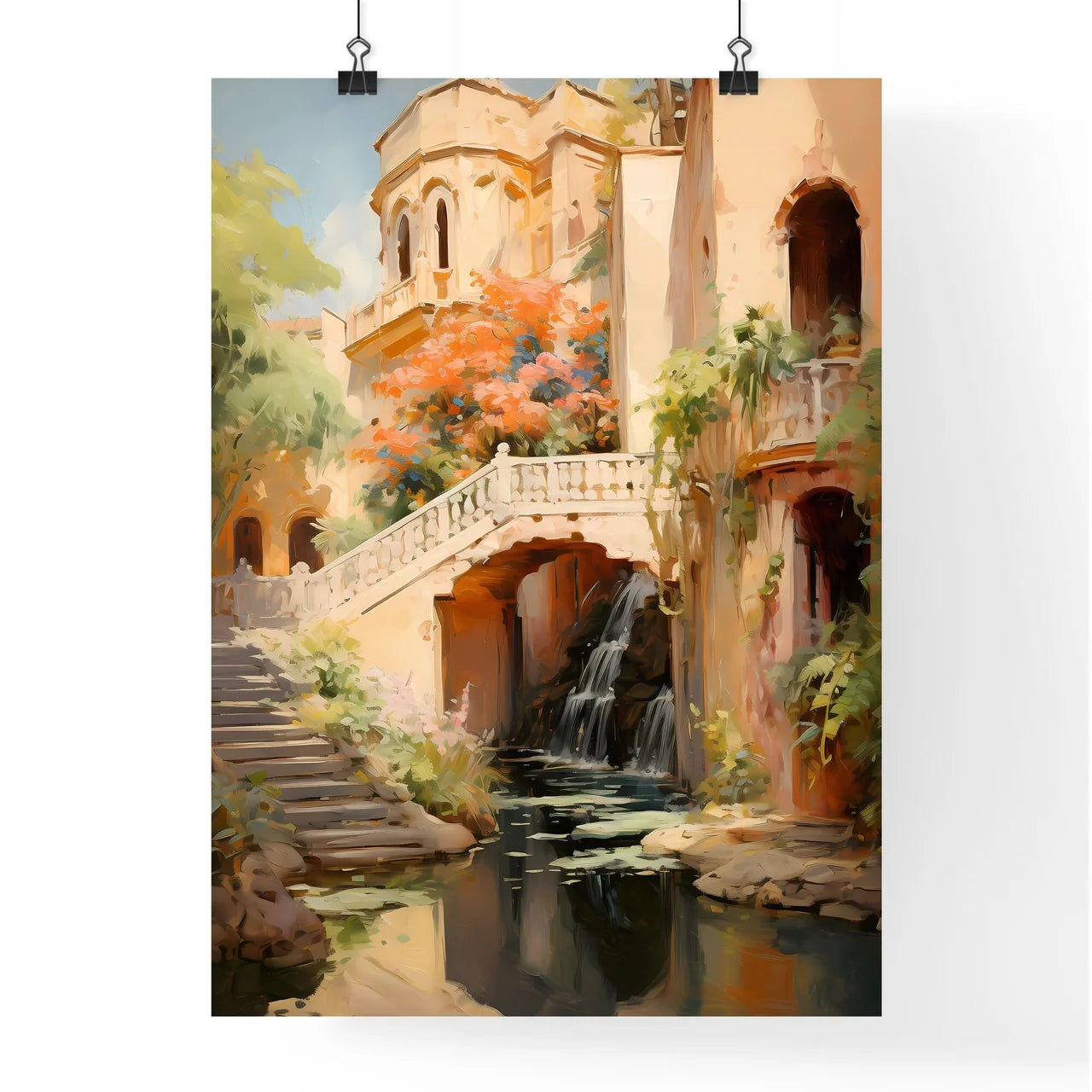 A Water Fall Between Buildings Poster