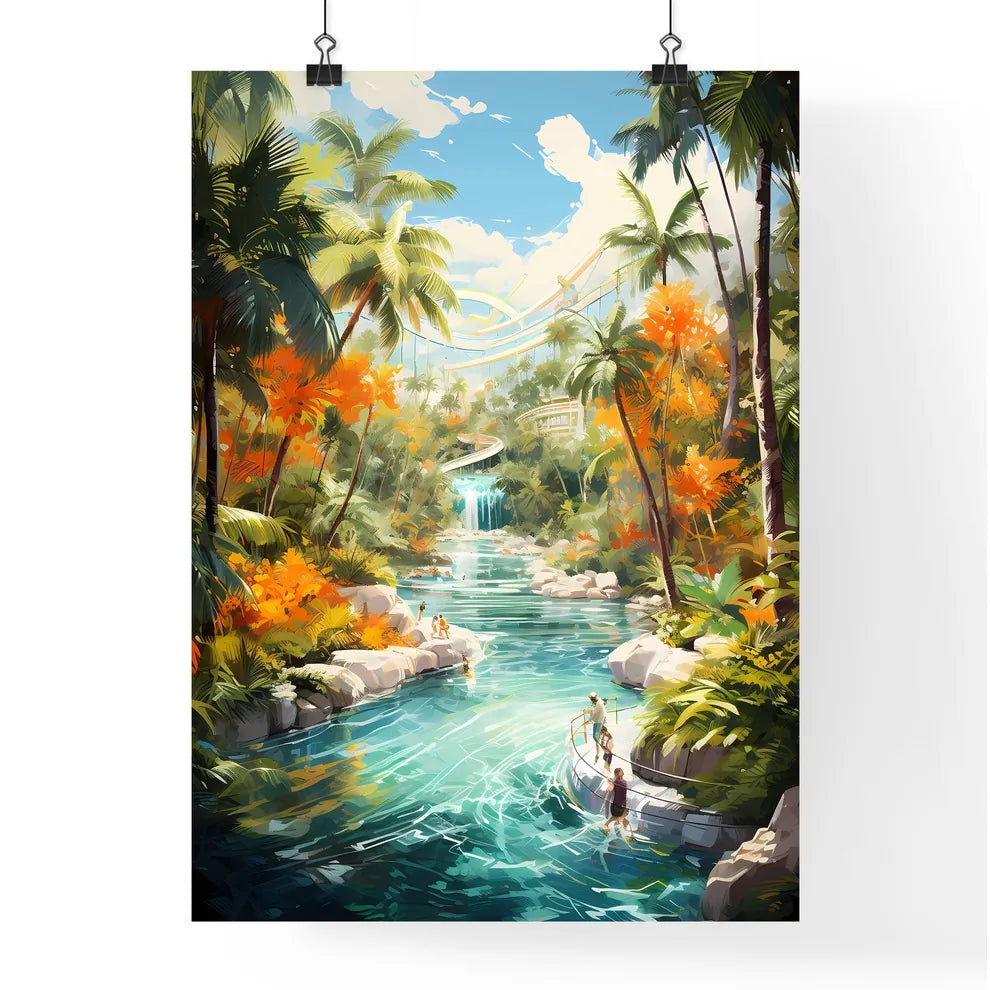 A Water Slide In A Tropical Fores Poster
