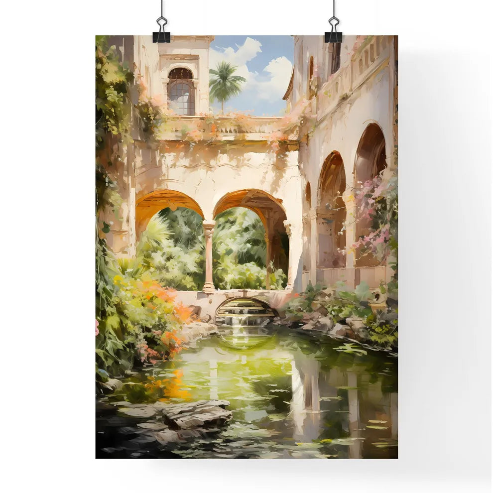 A Water Way With Arches And A Bridge Poster