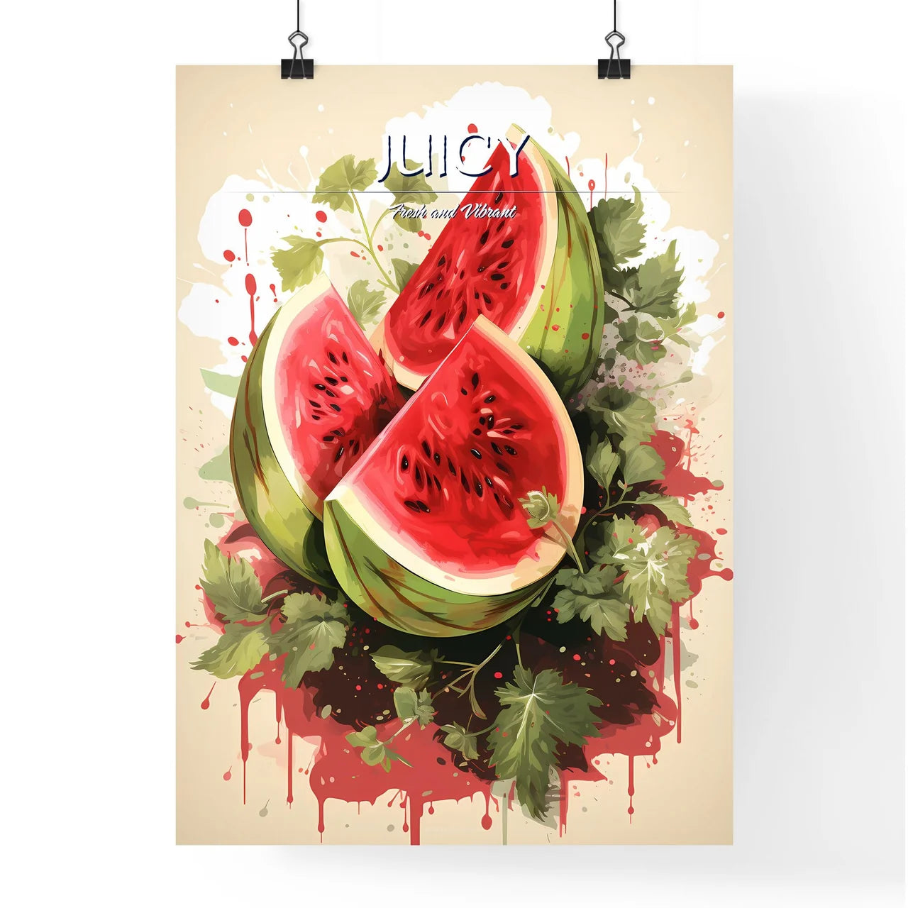 A Watermelon With Leaves And Red Spot Poster