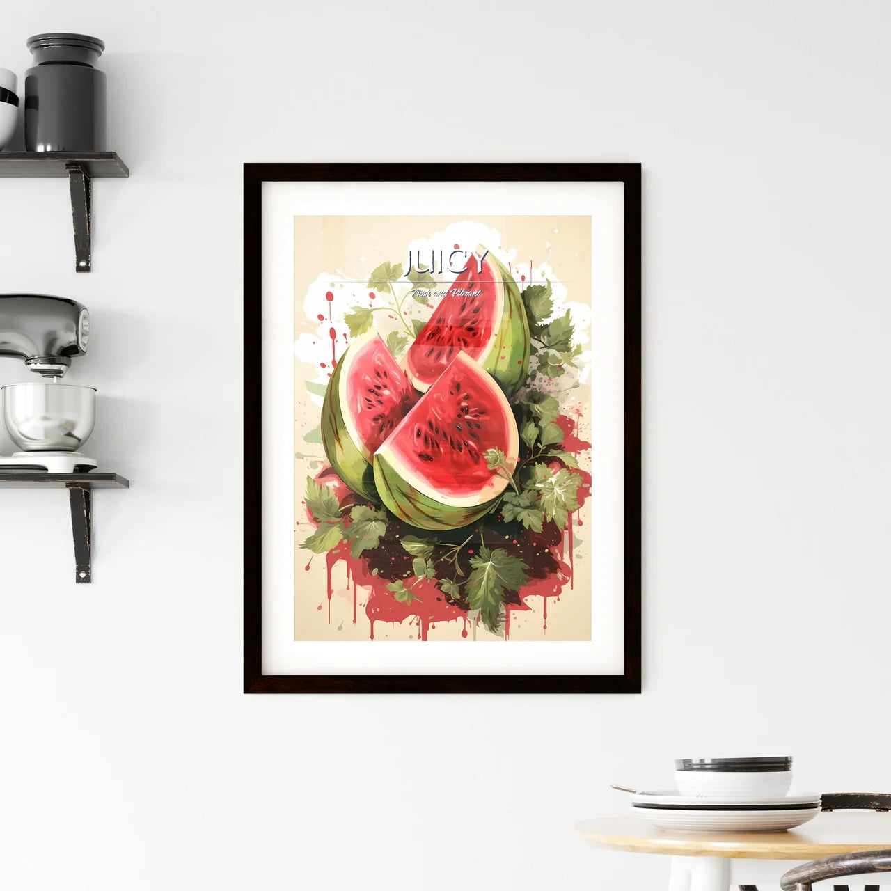 A Watermelon With Leaves And Red Spot Framed Print