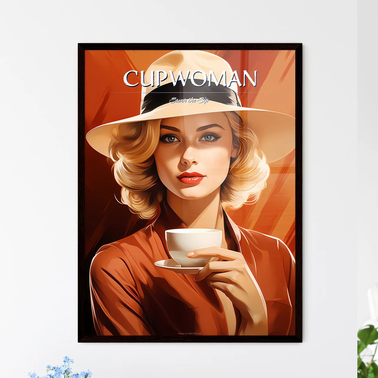 A Woman Holding A Cu - Framed Art Print