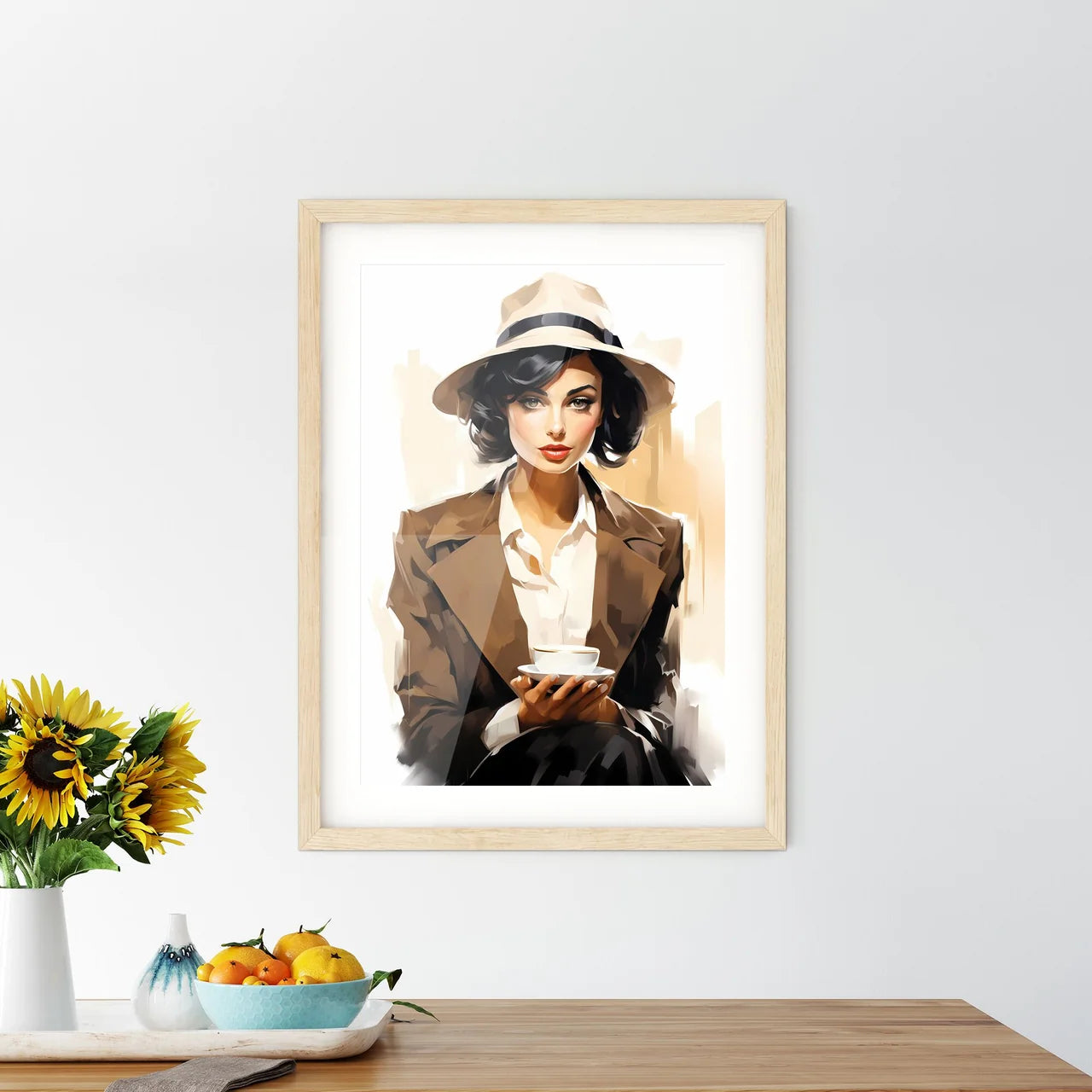 A Woman Holding A Cu - Kitchen Hangings