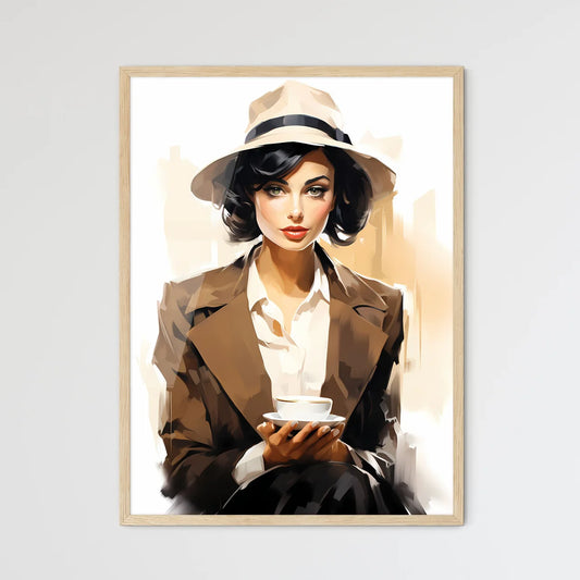 A Woman Holding A Cu - Framed Art Print