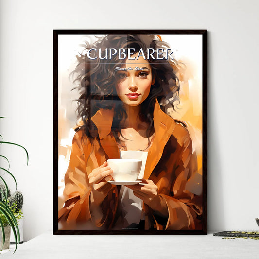 A Woman Holding A Cu - Framed Art Print