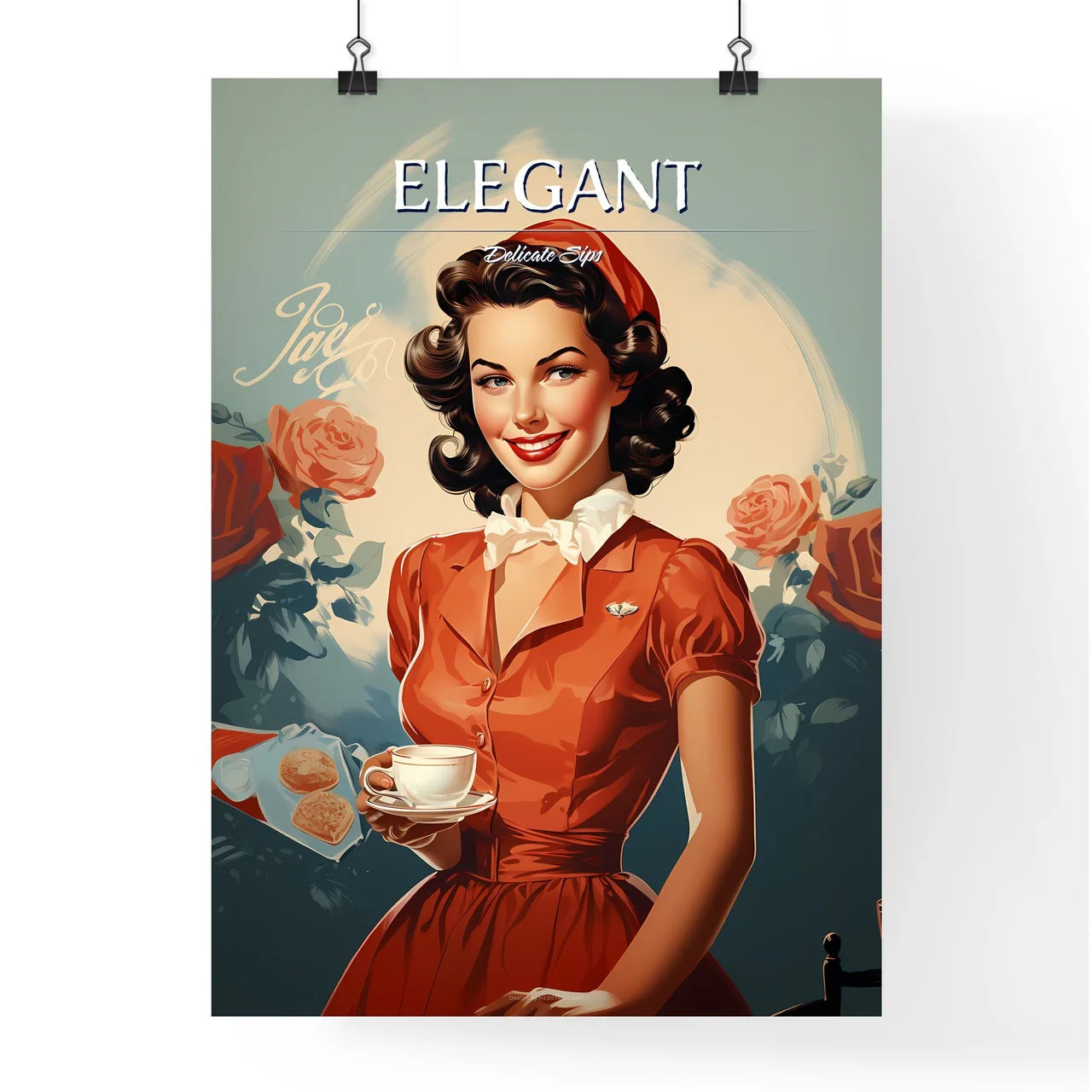 A Woman Holding A Cup And A Teacu Poster