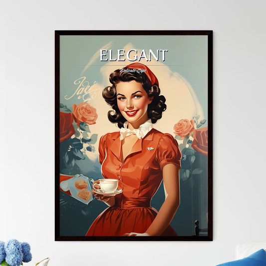 A Woman Holding A Cup And A Teacu - Framed Art Print