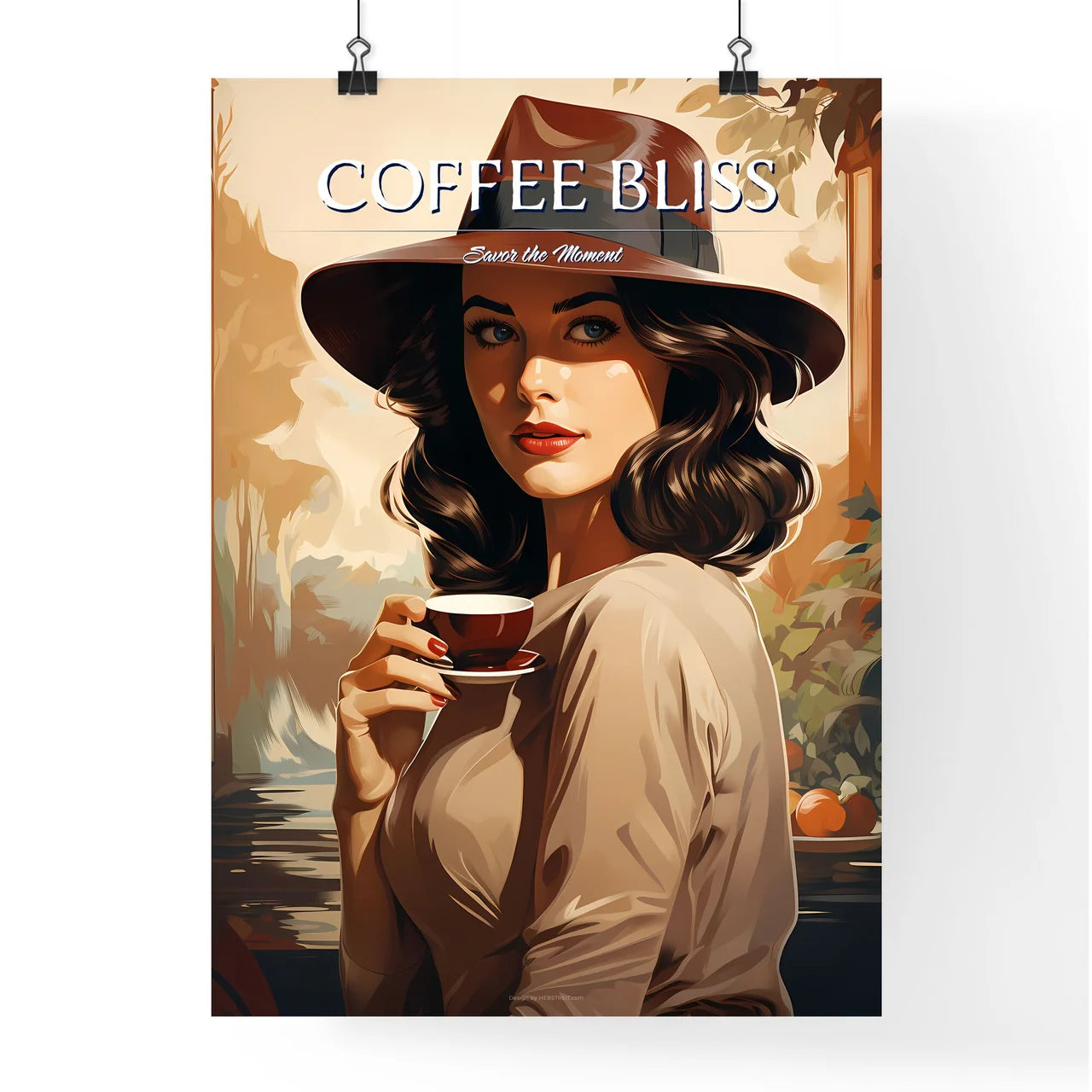 A Woman Holding A Cup Of Coffe Poster