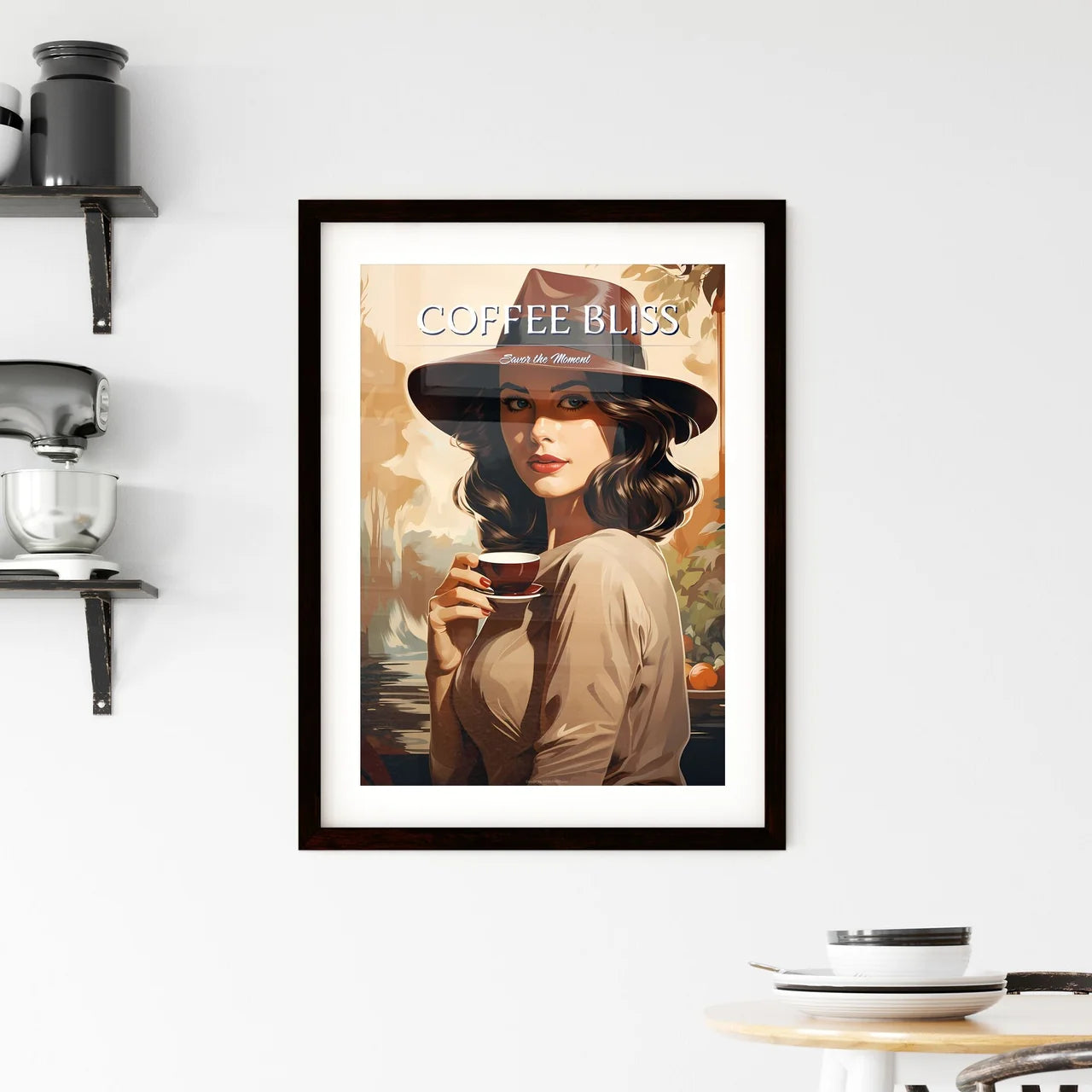 A Woman Holding A Cup Of Coffe Framed Print