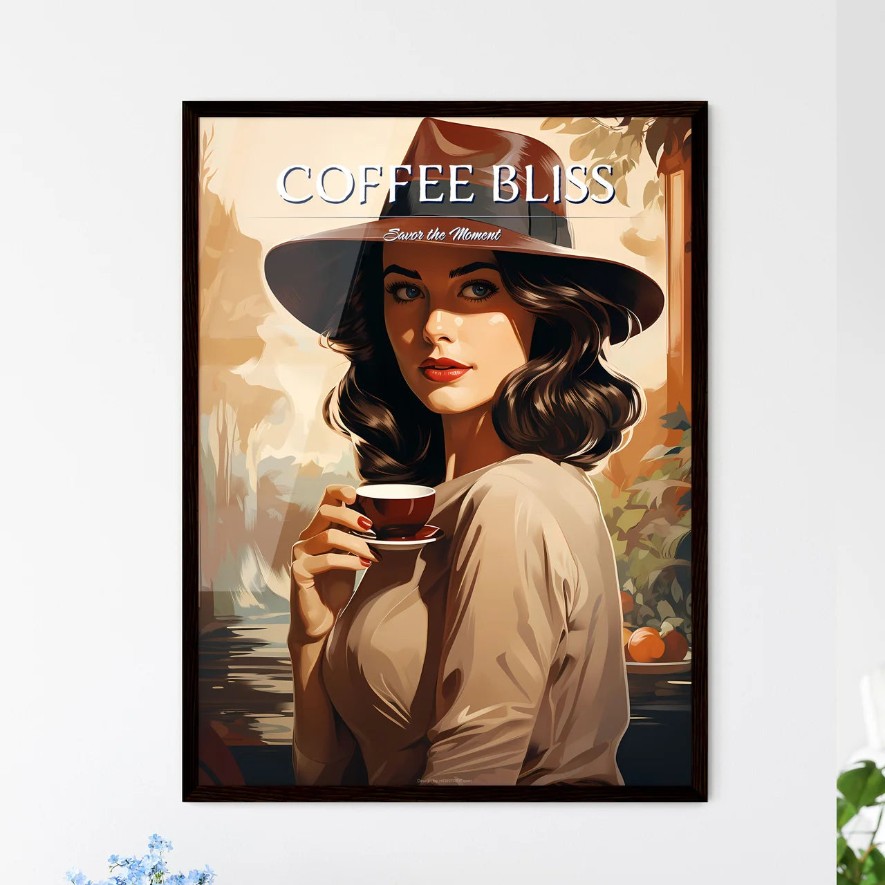 A Woman Holding A Cup Of Coffe - Framed Art Print