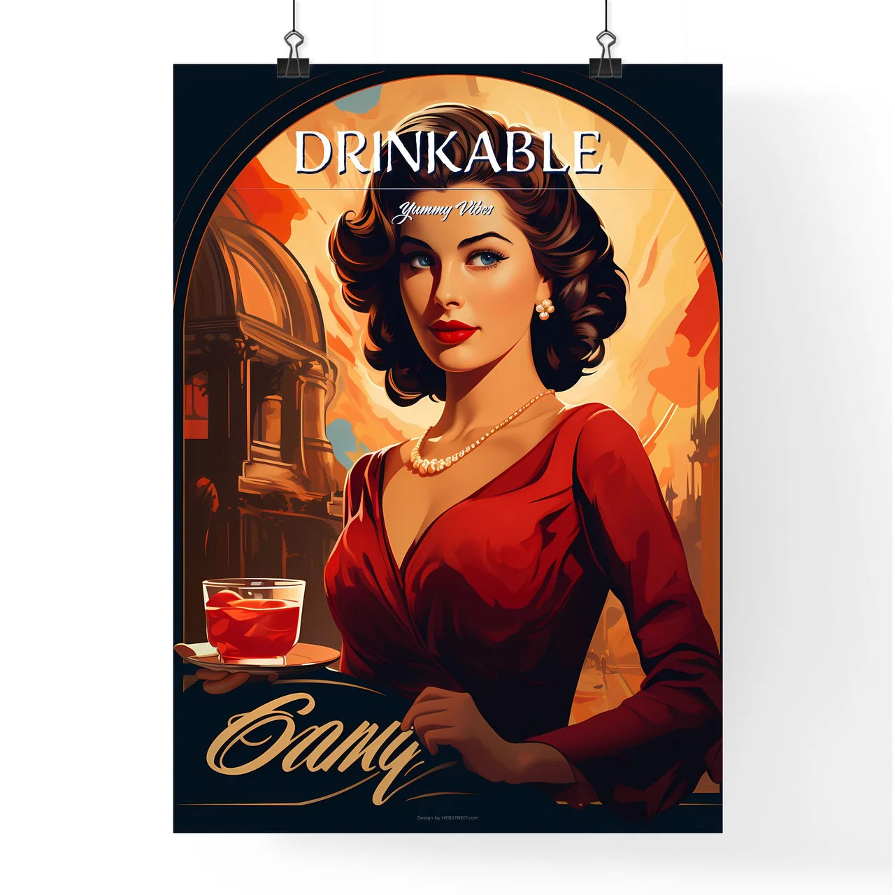 A Woman Holding A Drin Poster